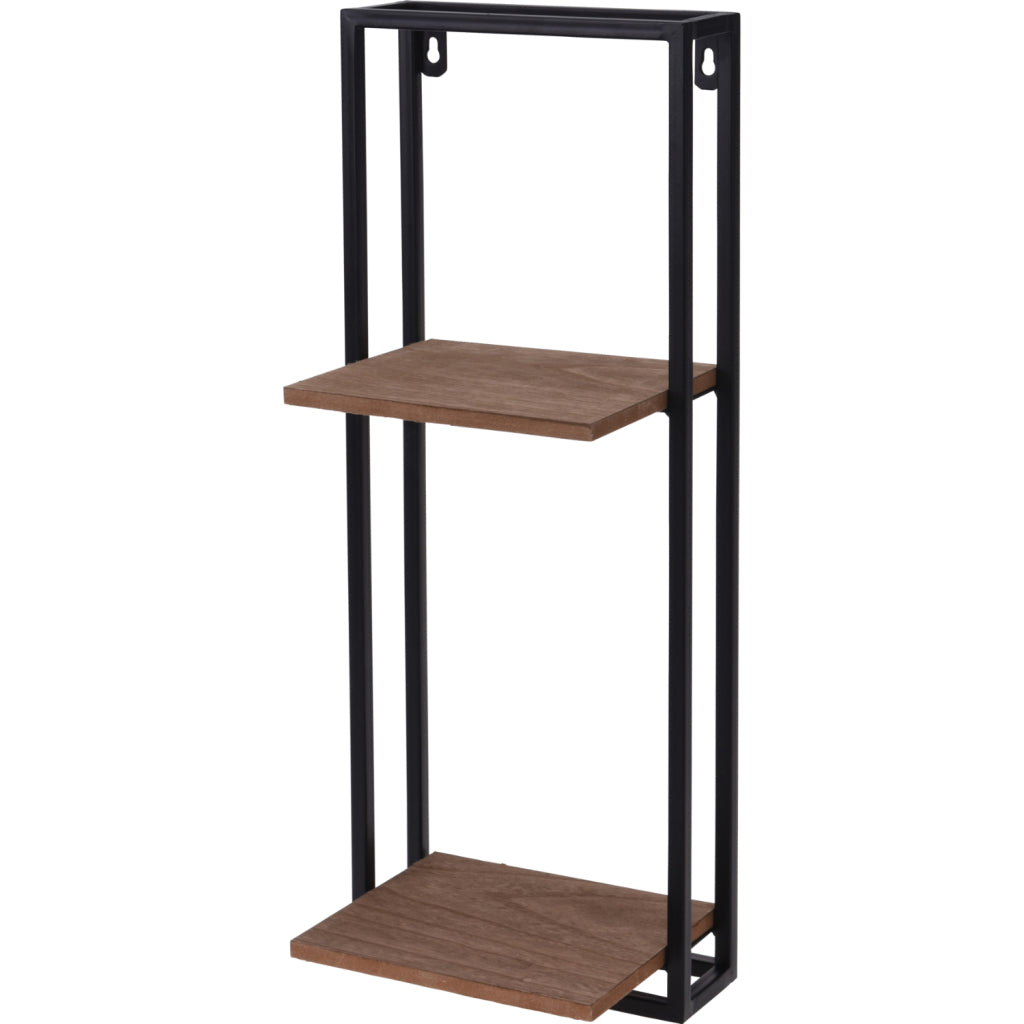 Basic home styling metalen ophangrek met houten plaat 53x20x15 cm zwart bruin