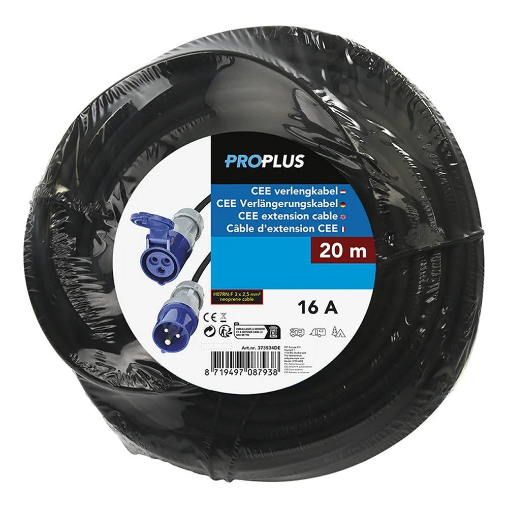 Proplus cee verlengkabel 20 m 3x2,5 mm sup2; zwart