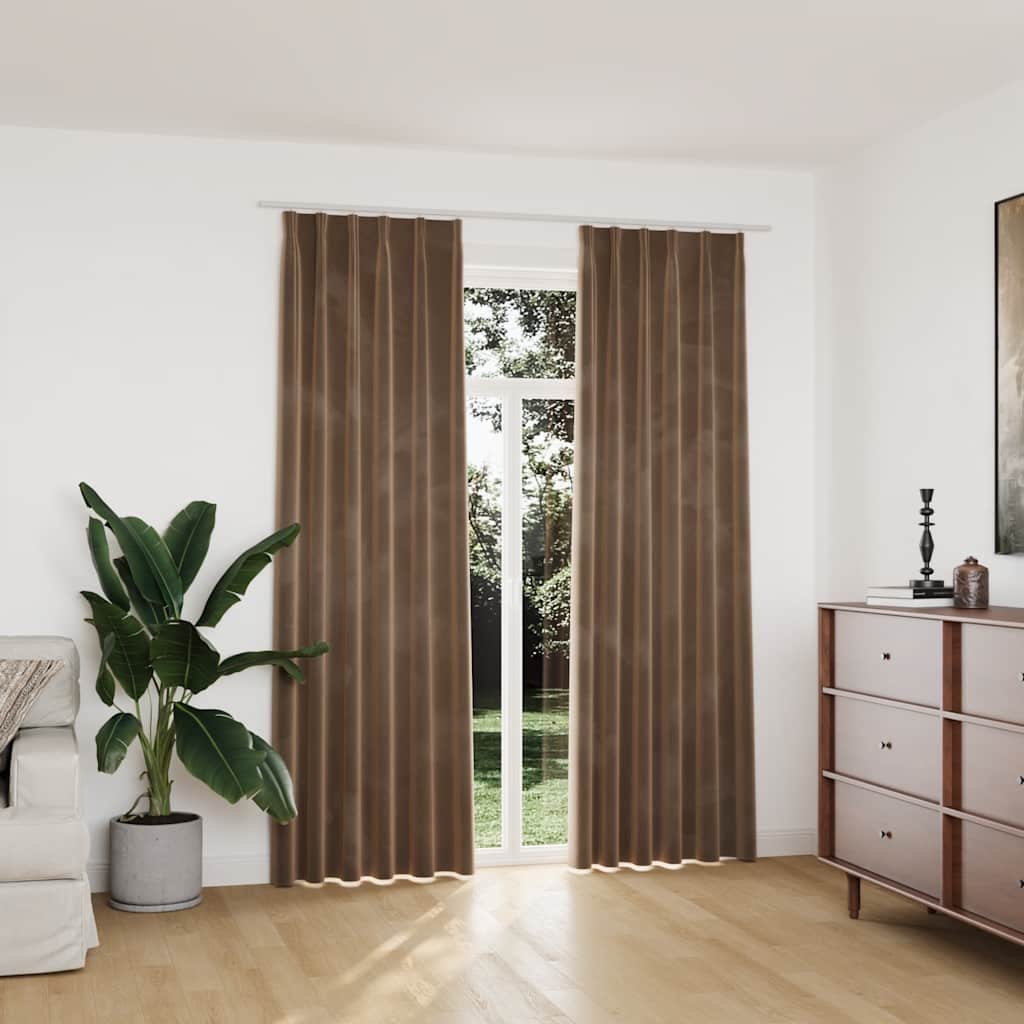 Vidaxl gordijnen verduisterend 2 st met haken 140x225 cm fluweel beige