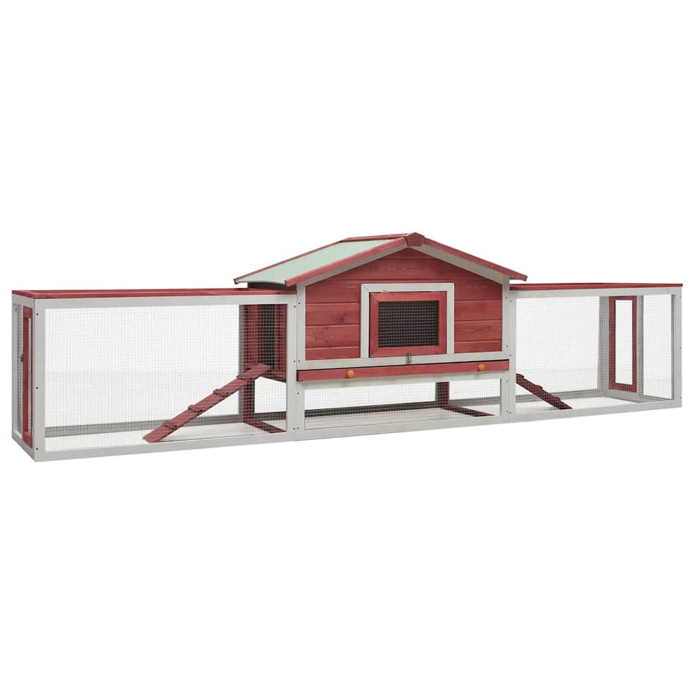 Vidaxl konijnenhok 310x70x87 cm massief groen- en vuurhout rood