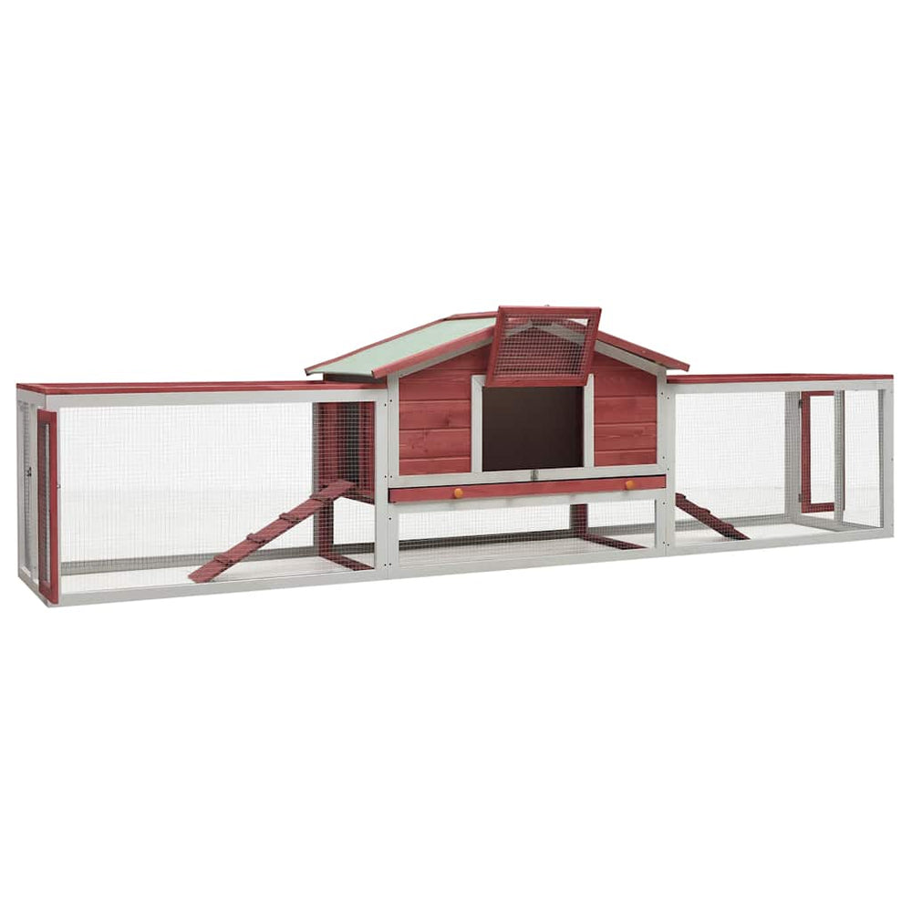 Vidaxl konijnenhok 310x70x87 cm massief groen- en vuurhout rood