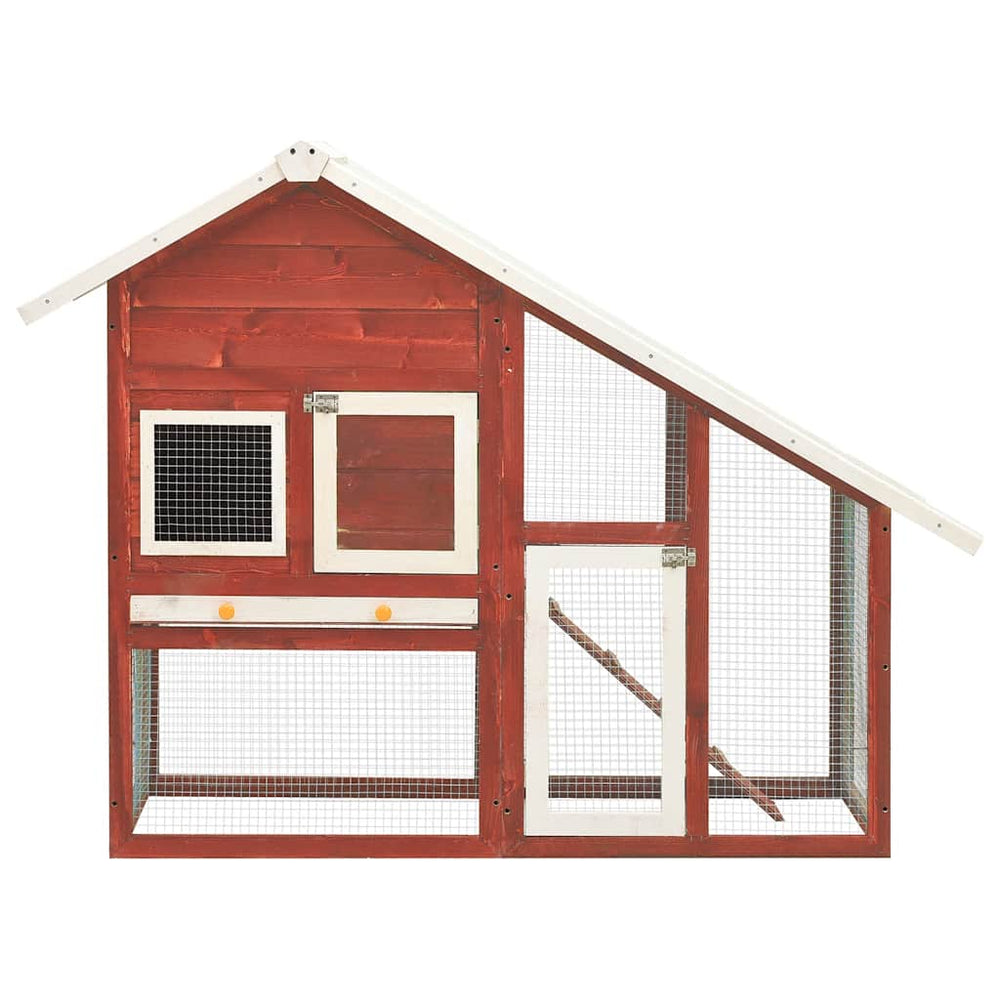 Vidaxl konijnenhok 140x63x120 cm massief vuurhout rood en wit