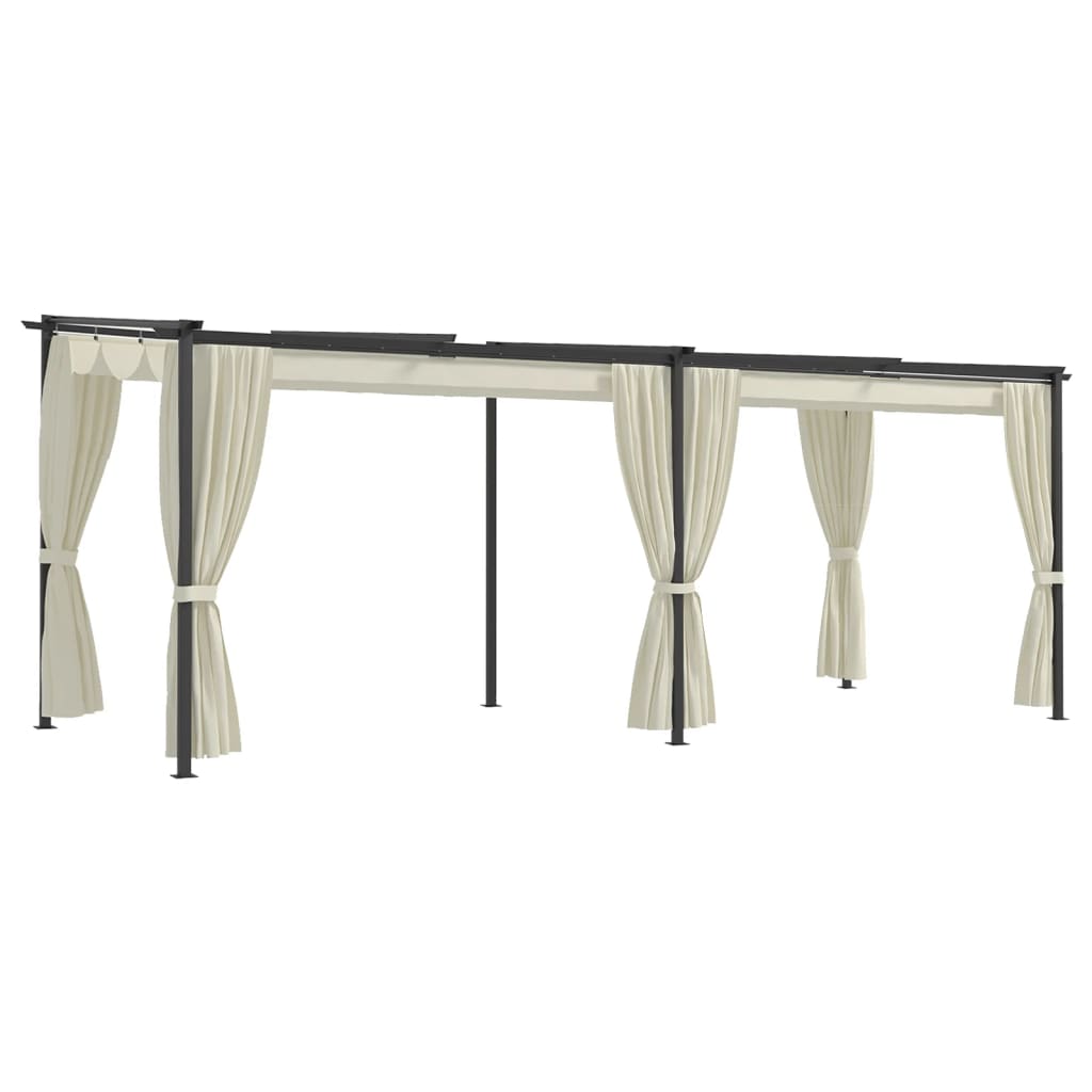 VidaXL Prieel met gordijnen 3x6m staal crème