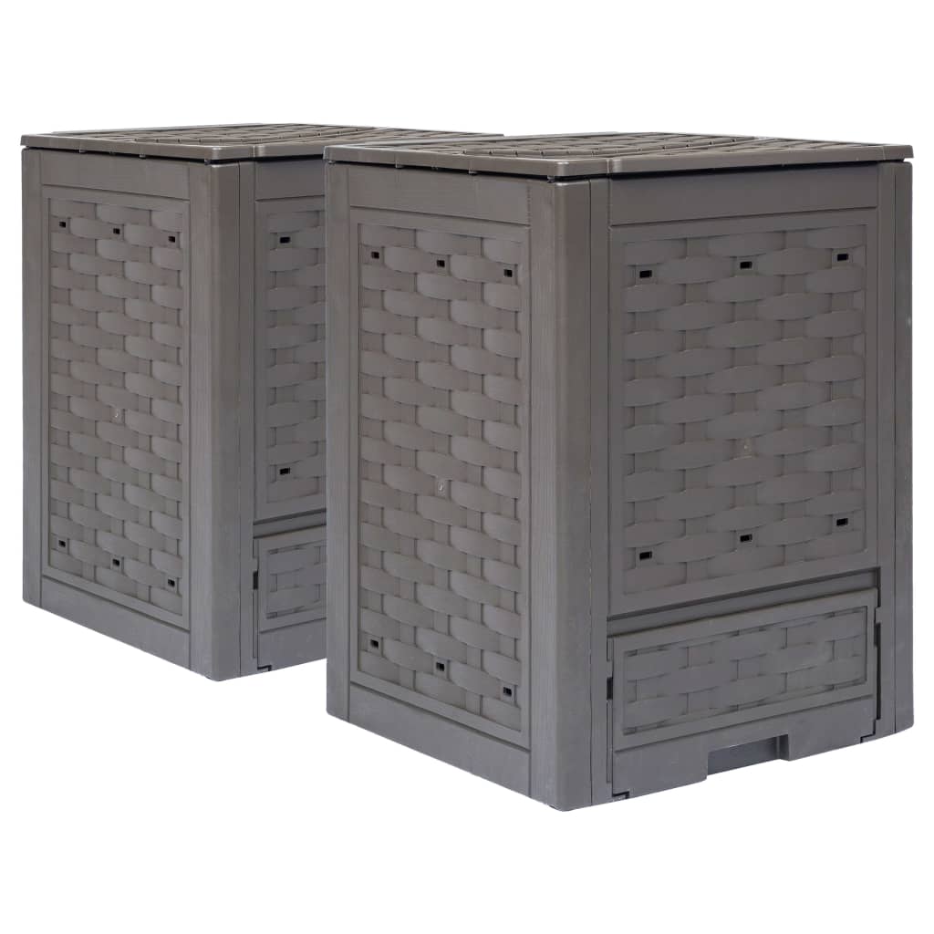 VidaXL Compostbakken 2 st 600 L 60x60x83 cm kunststof rotan bruin