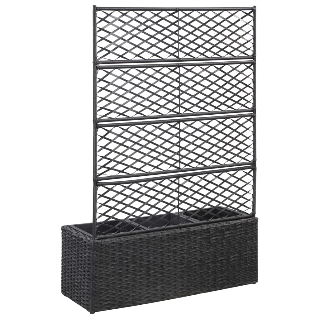 Vidaxl latwerkplantenbak bedacht met potten 83x30x130 cm rotan zwart