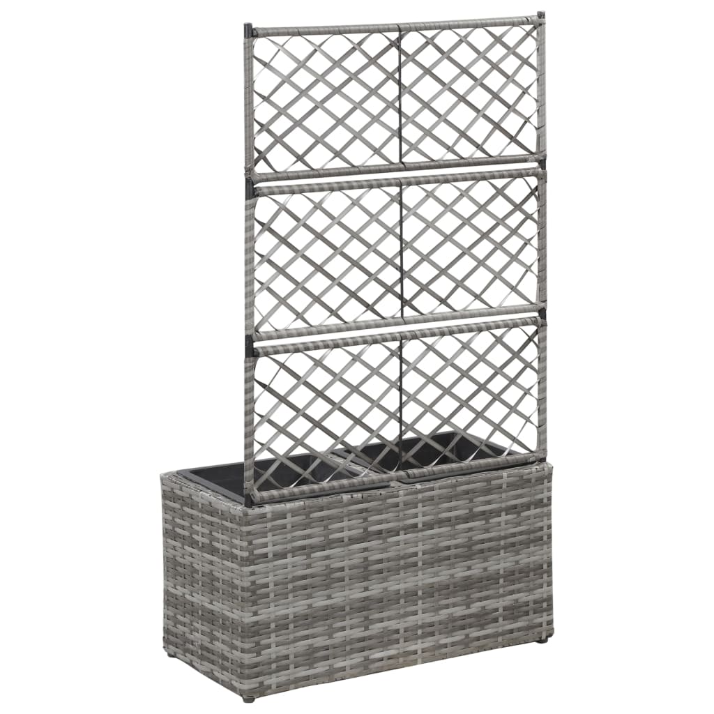 Vidaxl latwerkplantenbak bedacht met potten 58x30x107 cm rotan grijs