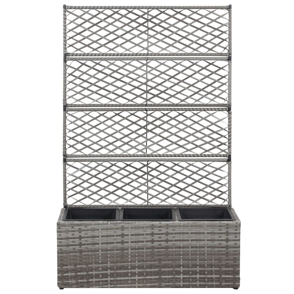 Vidaxl latwerkplantenbak bedacht met potten 83x30x130 cm rotan grijs