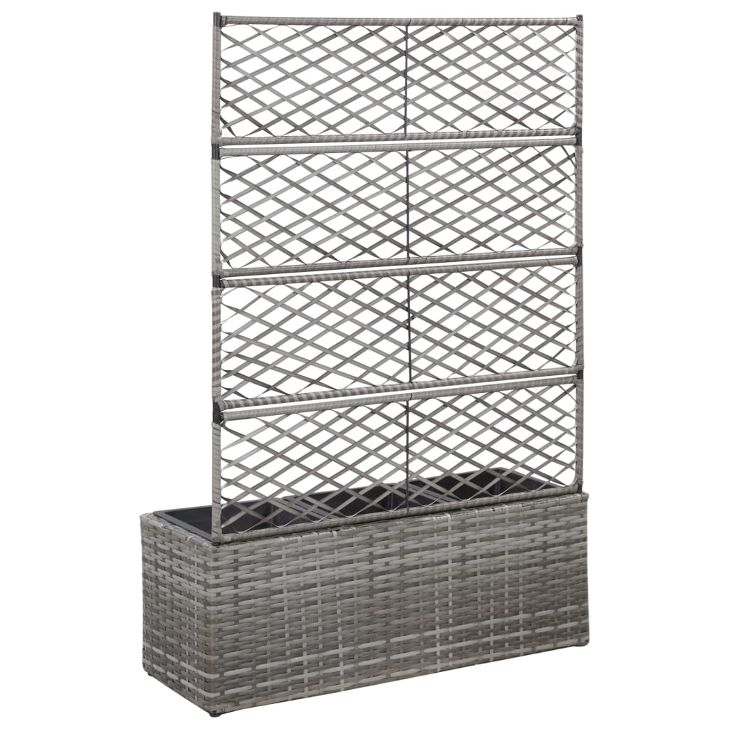Vidaxl latwerkplantenbak bedacht met potten 83x30x130 cm rotan grijs