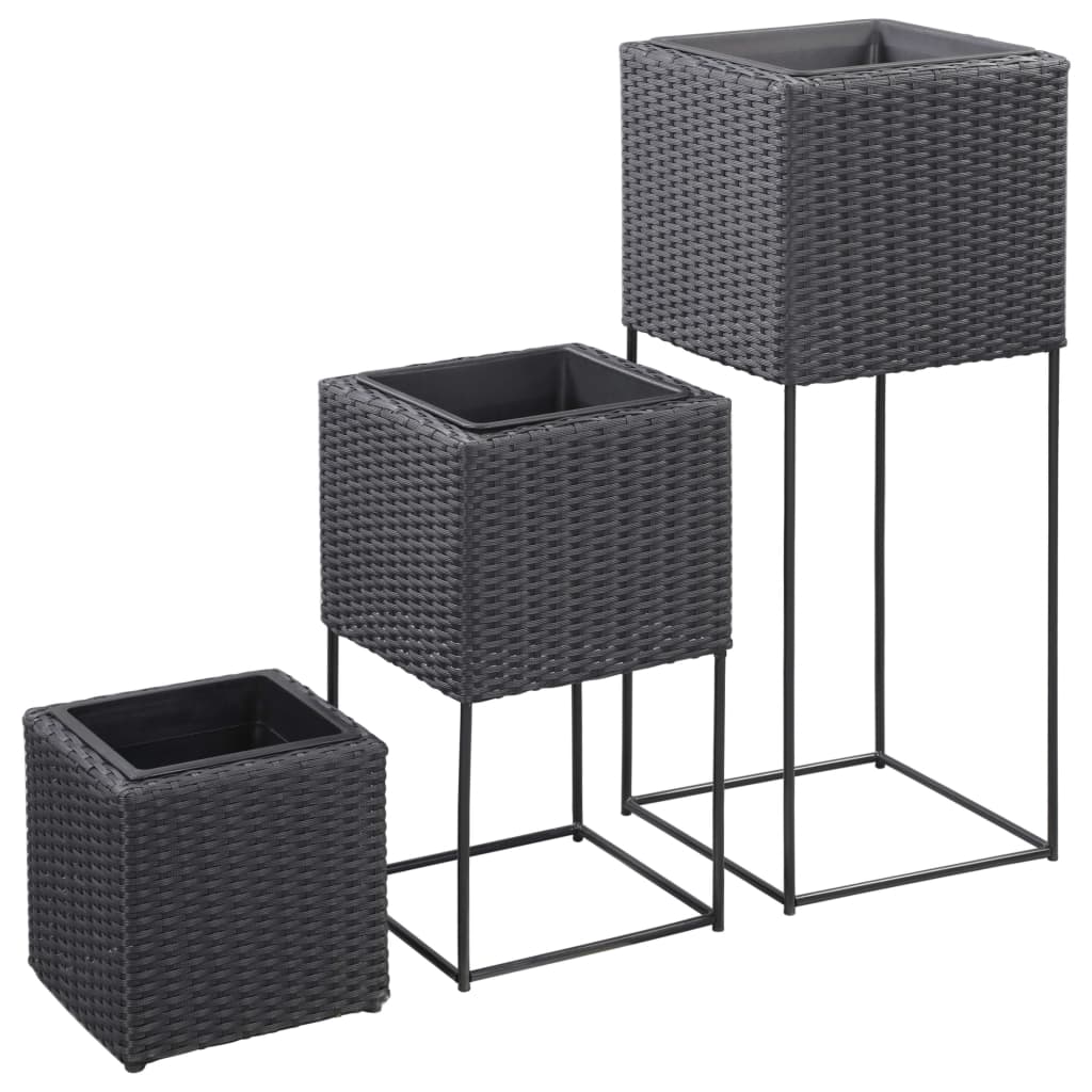 VidaXL Plantenbakken 3 st poly rattan zwart