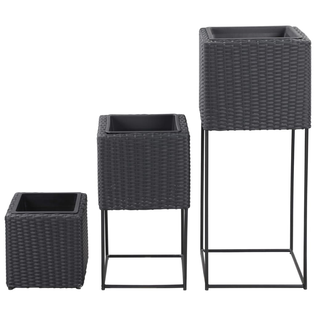 VidaXL Plantenbakken 3 st poly rattan zwart
