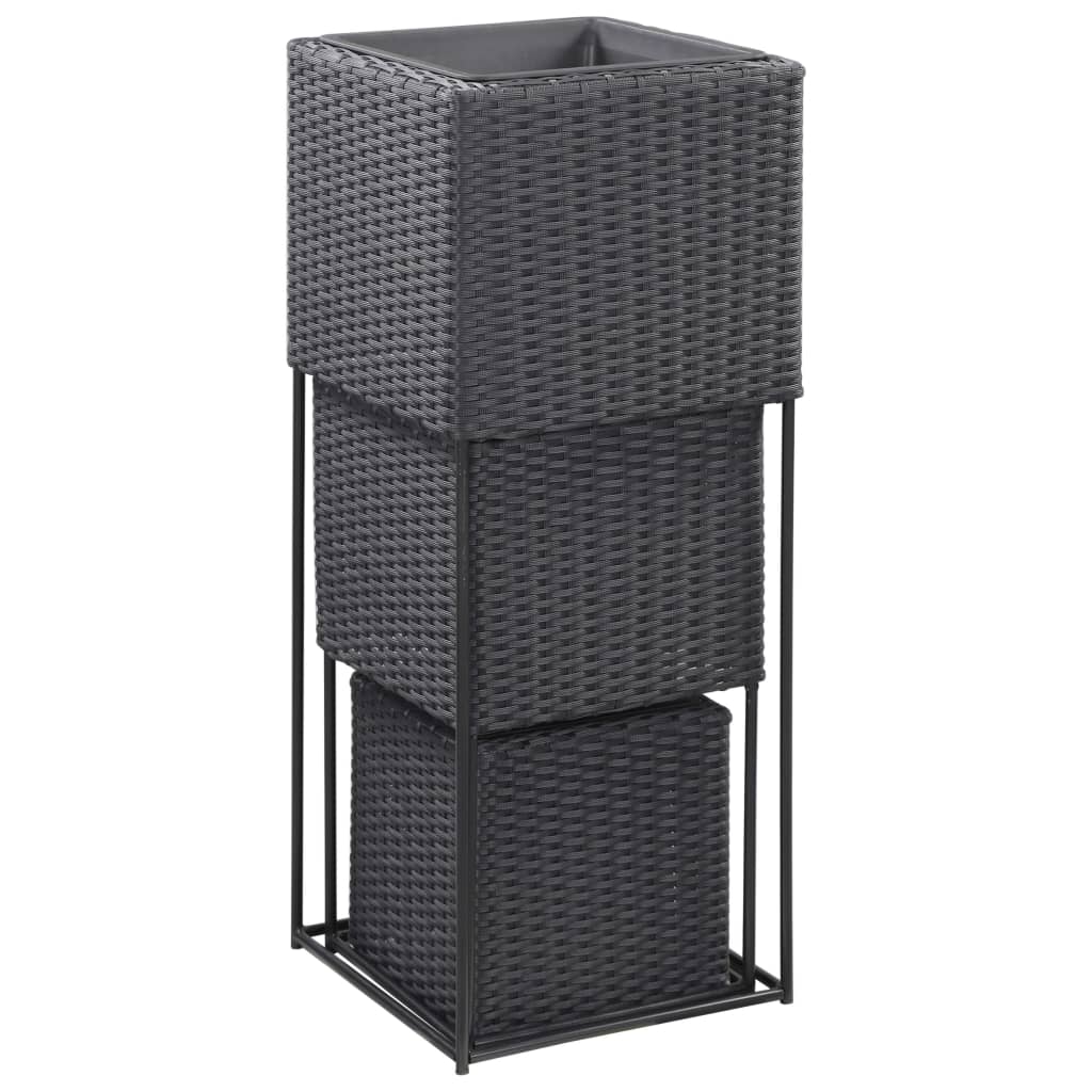 VidaXL Plantenbakken 3 st poly rattan zwart