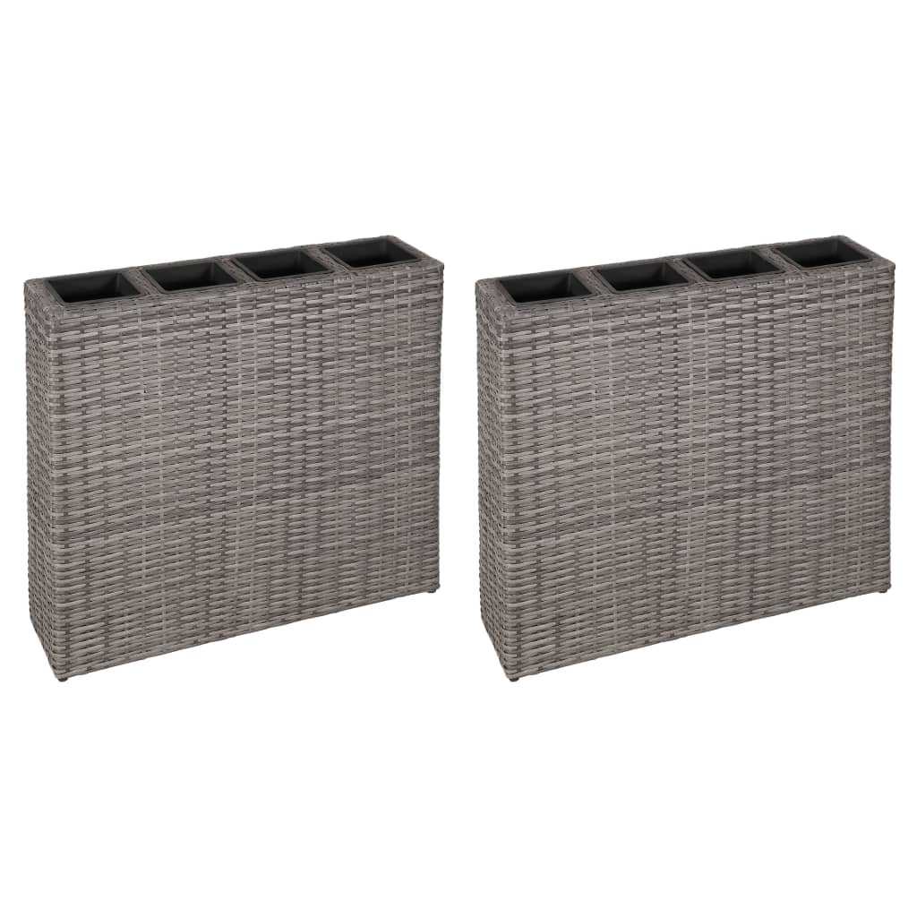 VidaXL Plantenbak bedacht met 4 potten 2 st poly rotan grijs