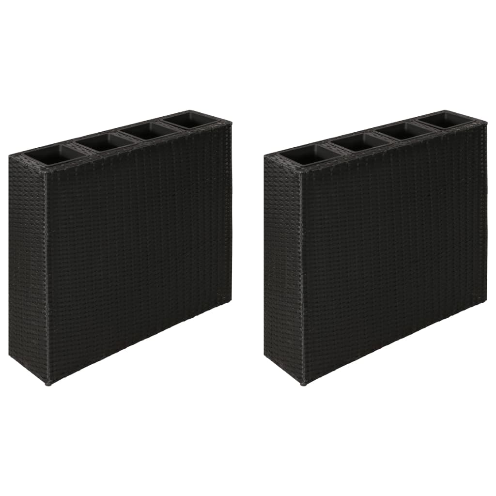 VidaXL Plantenbak bedacht met 4 potten 2 st poly rattan zwart
