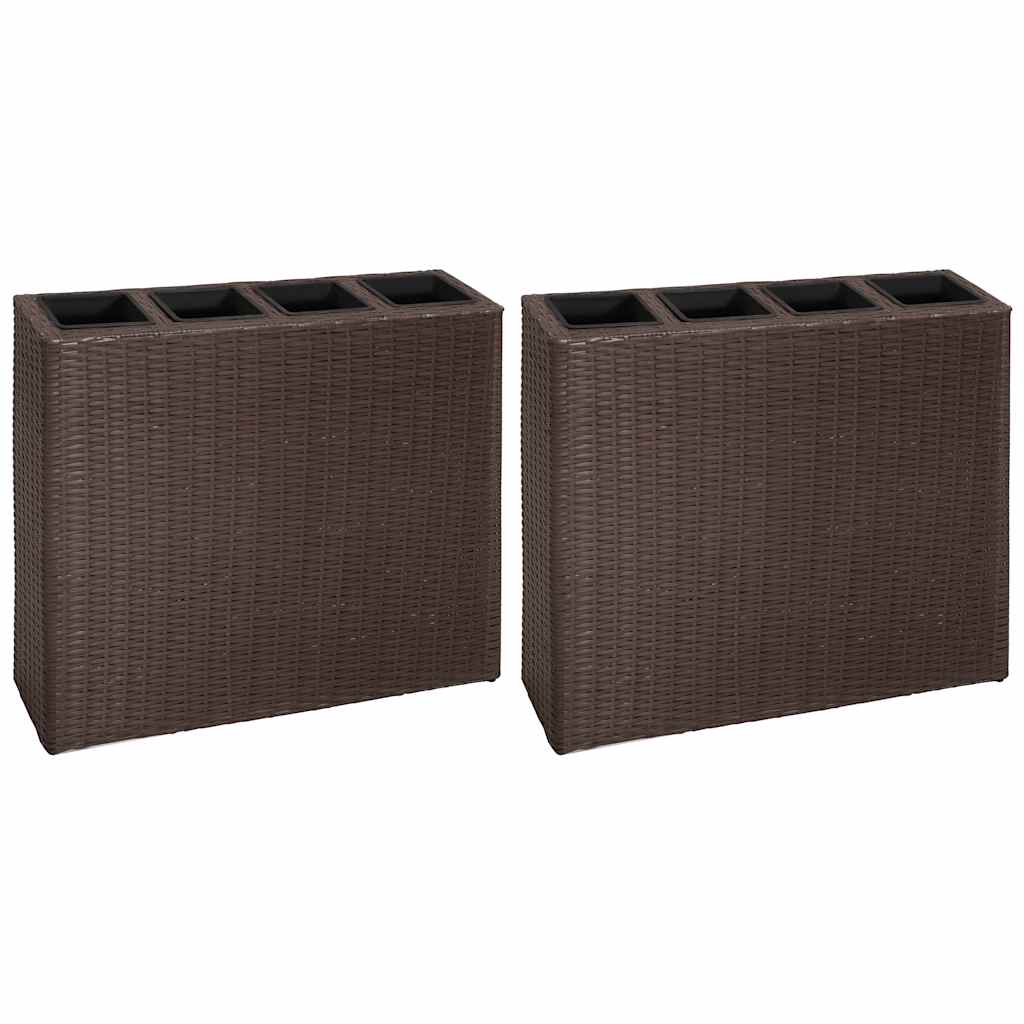 VidaXL Plantenbak bedacht met 4 potten 2 st poly rotan bruin