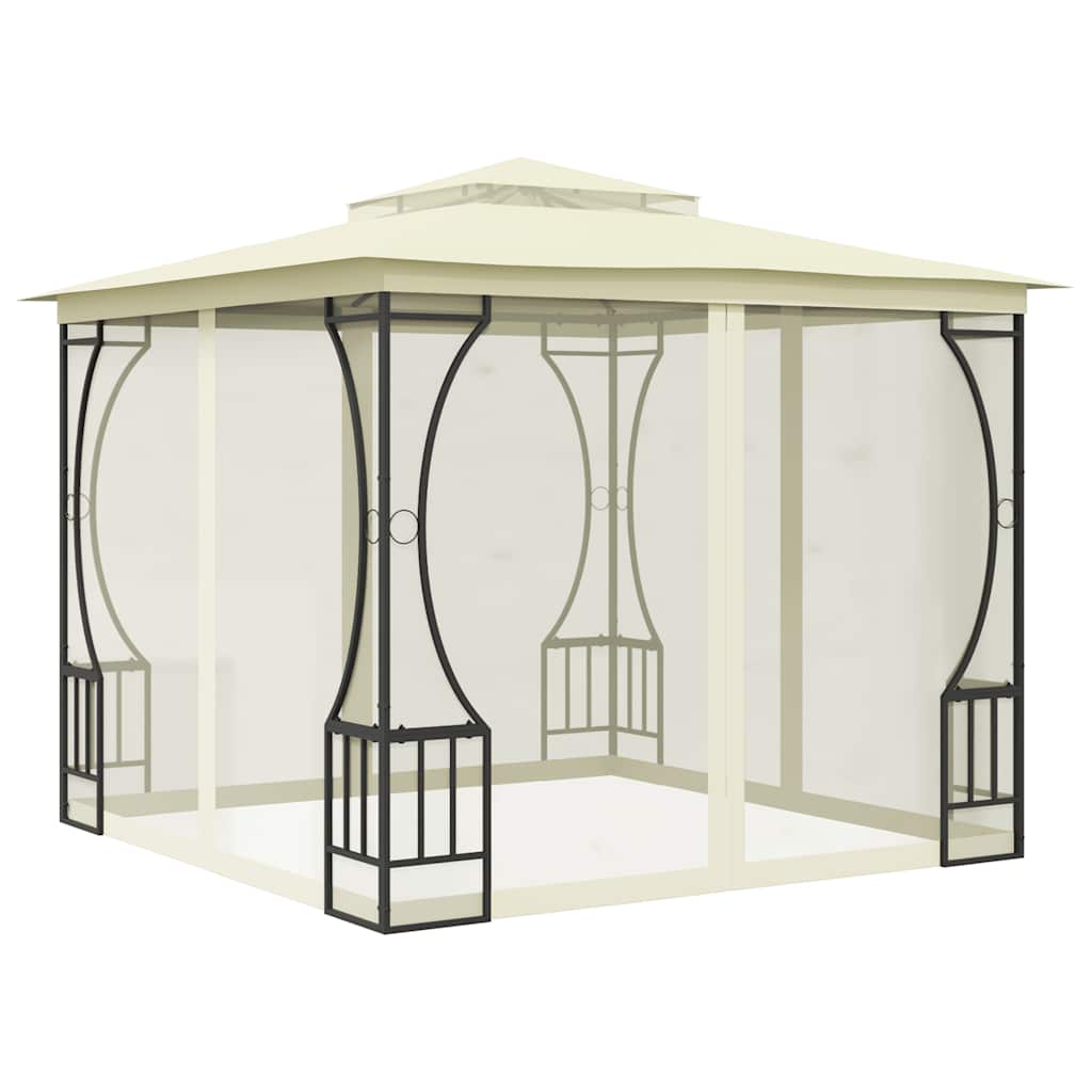 Vidaxl prieel met netten 300x300x265 cm crèmekleurig