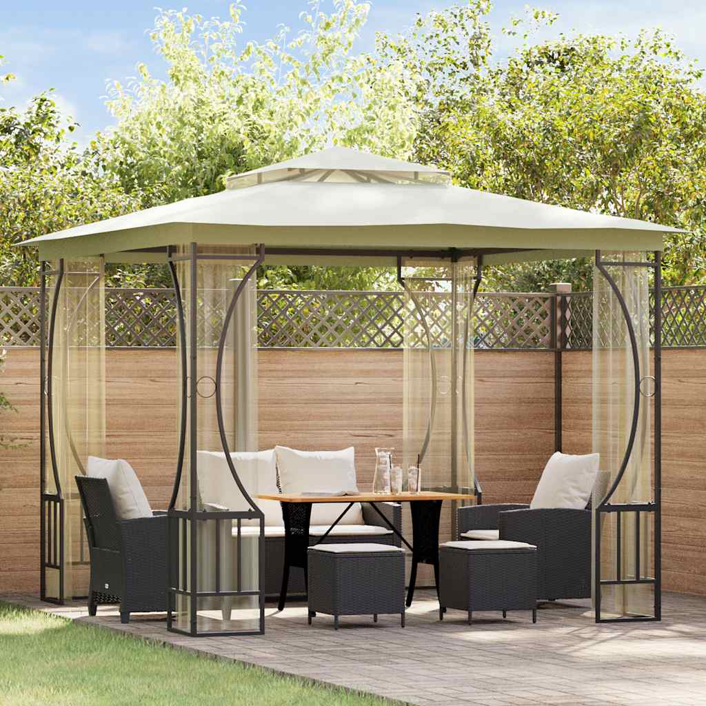 Vidaxl prieel met netten 300x300x265 cm crèmekleurig