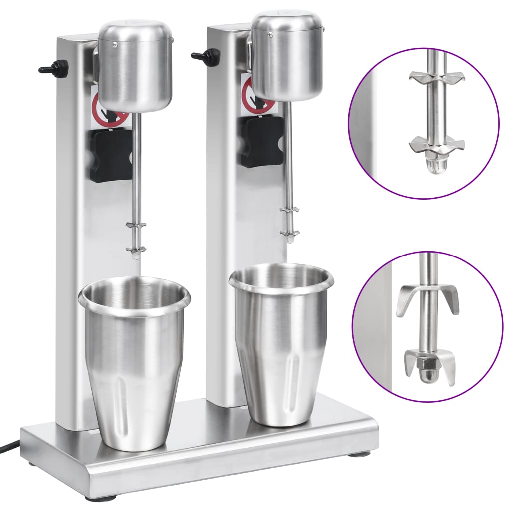 Vidaxl milkshakemixer met dubbele bekers roestvrij staal 2 l