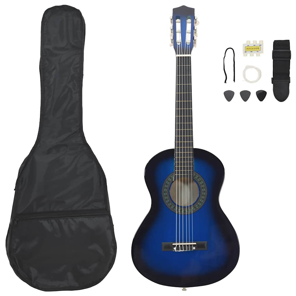 Vidaxl 8-delige gitaarset klassiek beginner 1 2 34 blauw