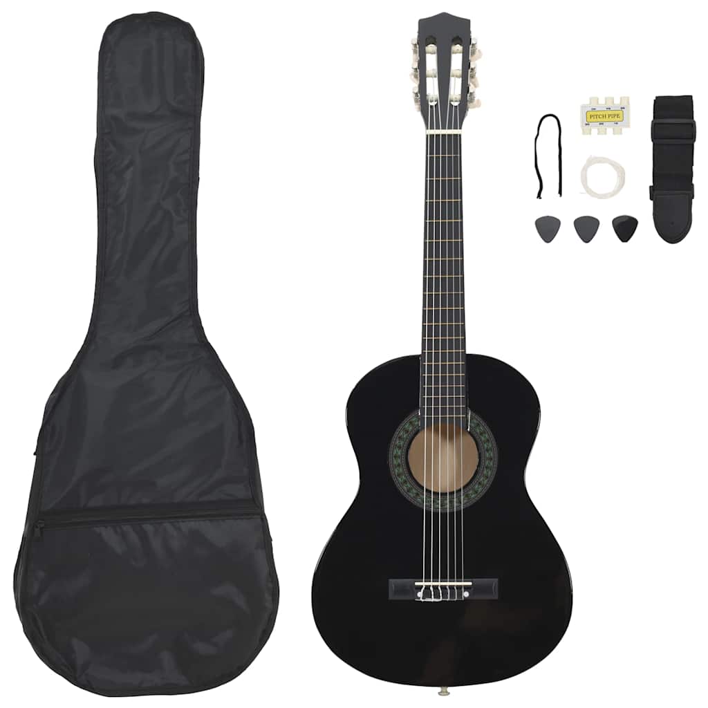 Vidaxl 8-delige gitaarset klassiek beginner 1 2 34 zwart