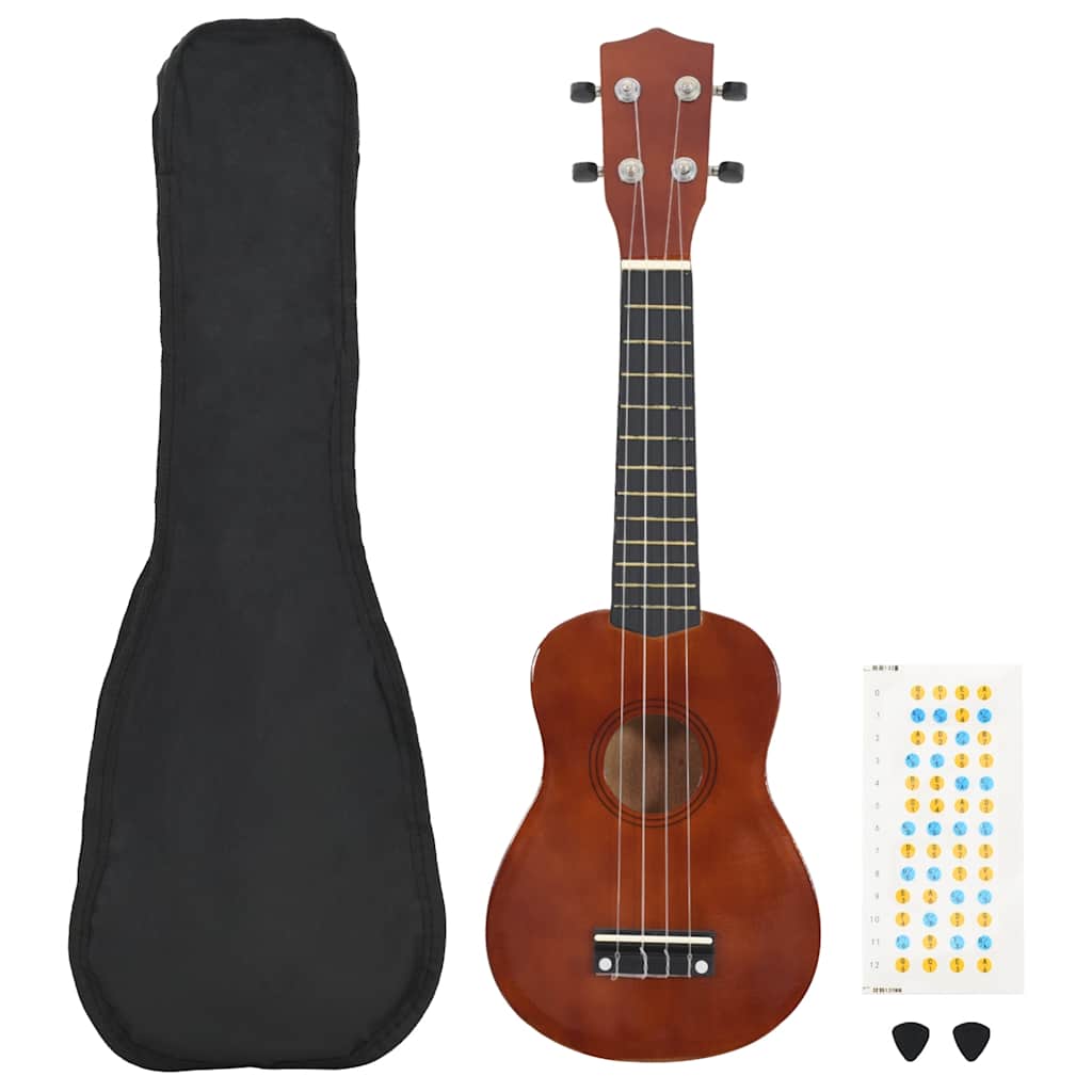 Vidaxl ukeleleset met tas voor kinderen sopraan 21'' donkerhoutkleurig
