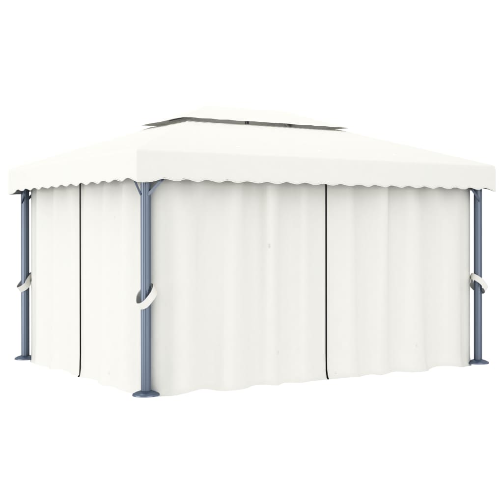 VidaXL Prieel met gordijn 4x3m aluminium crèmewit
