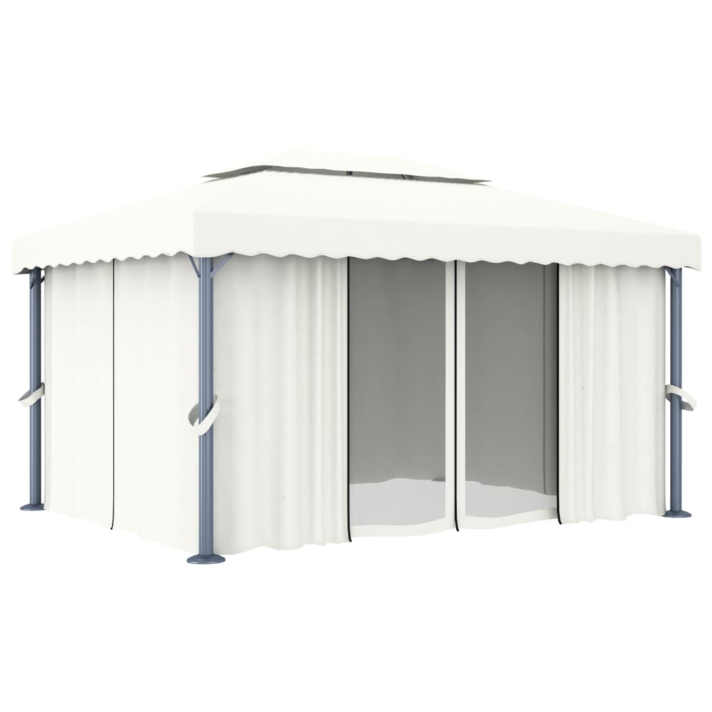 VidaXL Prieel met gordijn 4x3m aluminium crèmewit