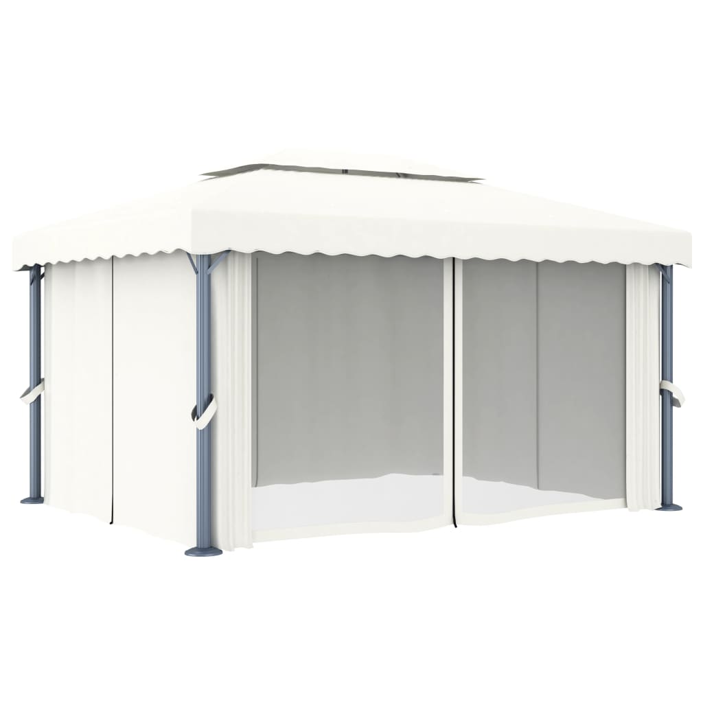 VidaXL Prieel met gordijn 4x3m aluminium crèmewit