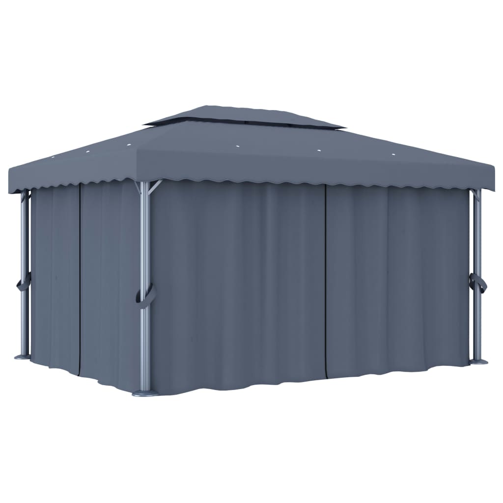 VidaXL Prieel met gordijn 4x3m aluminium antraciet