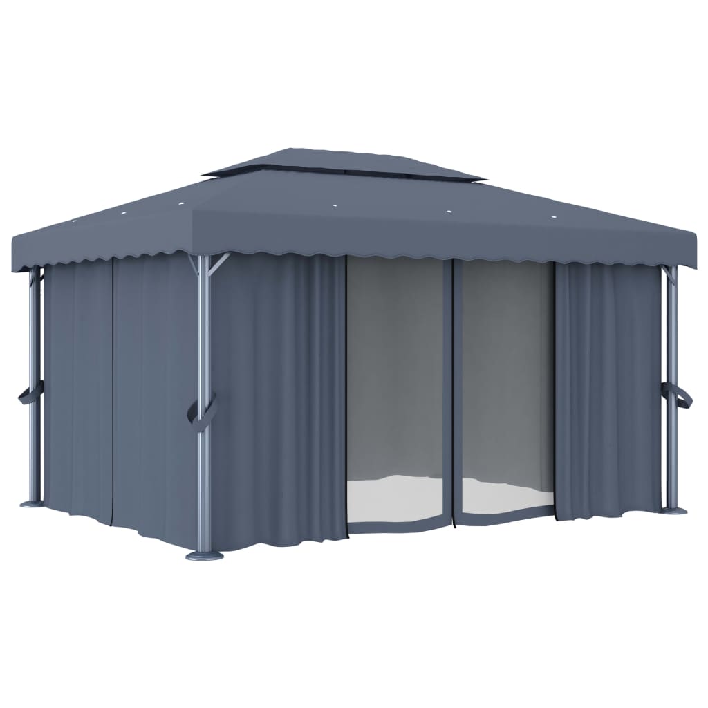 VidaXL Prieel met gordijn 4x3m aluminium antraciet