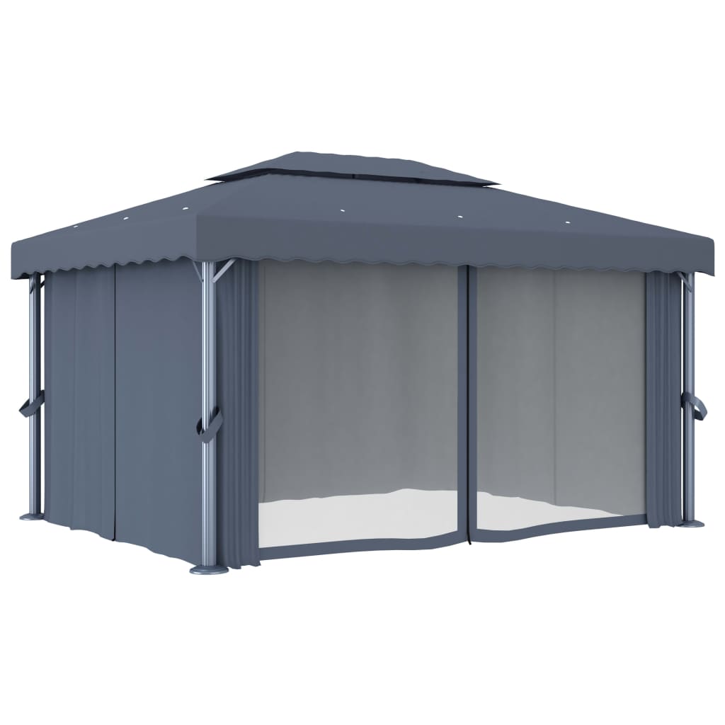 VidaXL Prieel met gordijn 4x3m aluminium antraciet