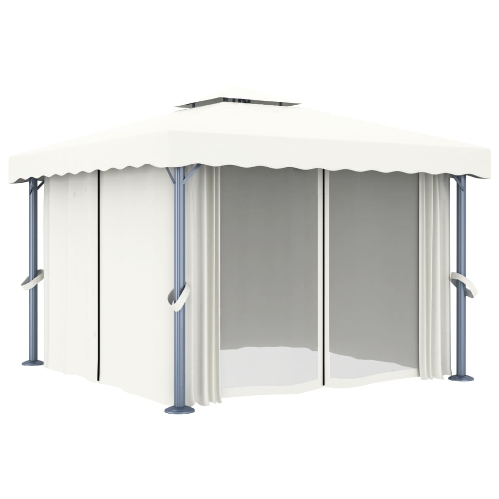VidaXL Prieel met gordijn 3x3m aluminium crèmewit