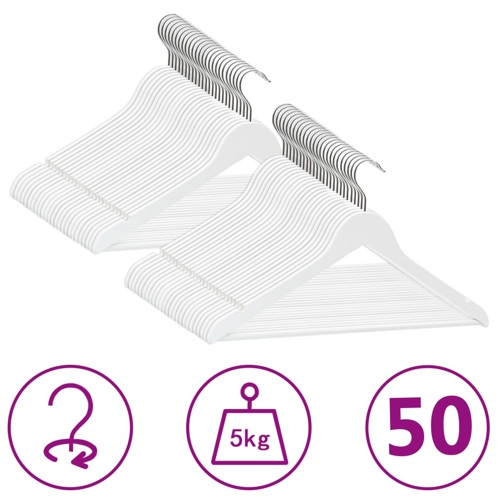 Vidaxl 50-delige kledinghangerset antislip hardhout wit