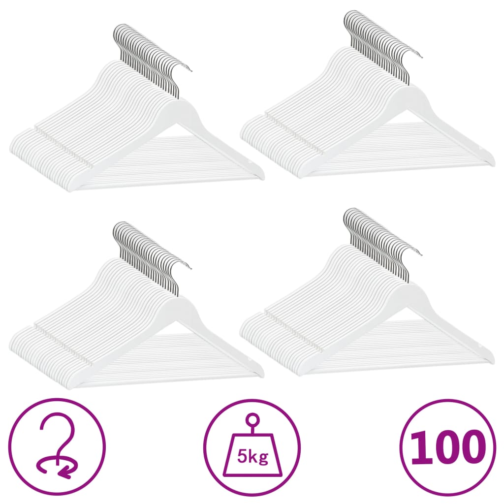 Vidaxl 100-delige kledinghangerset antislip hardhout wit
