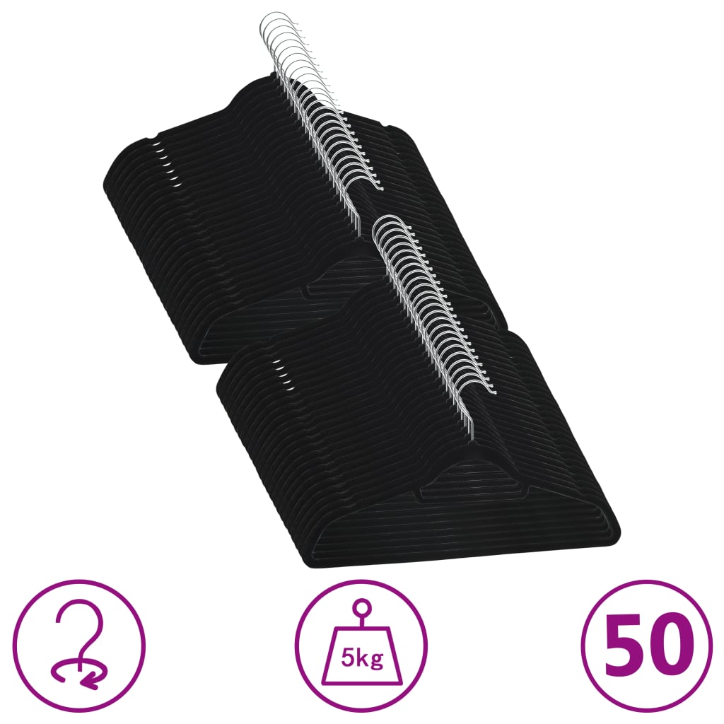 Vidaxl 50-delige kledinghangerset antislip fluweel zwart