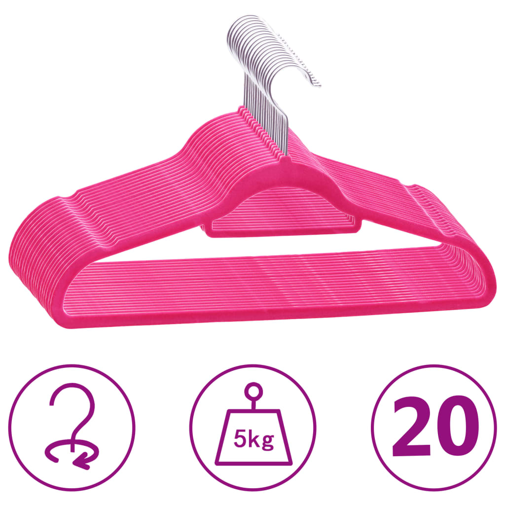 Vidaxl 20-delige kledinghangerset antislip fluweel roze