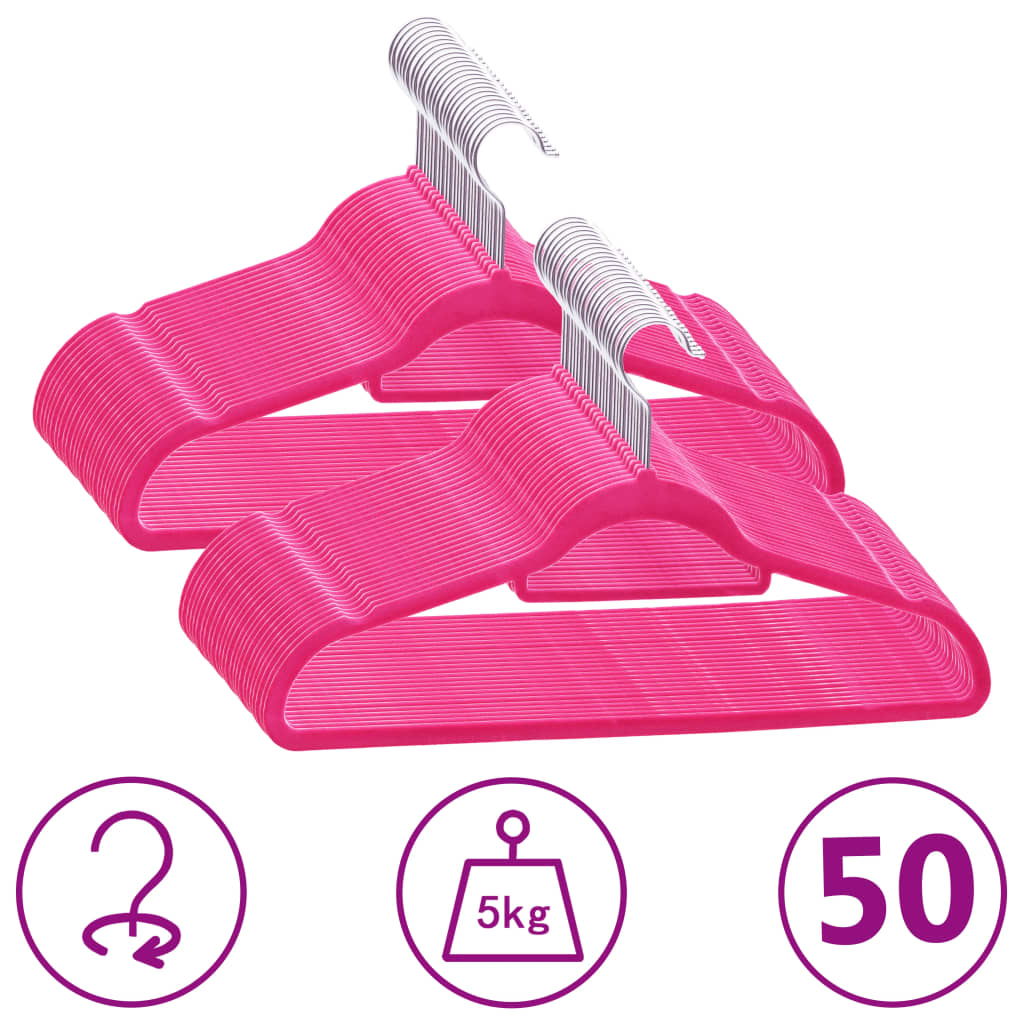 Vidaxl 50-delige kledinghangerset antislip fluweel roze