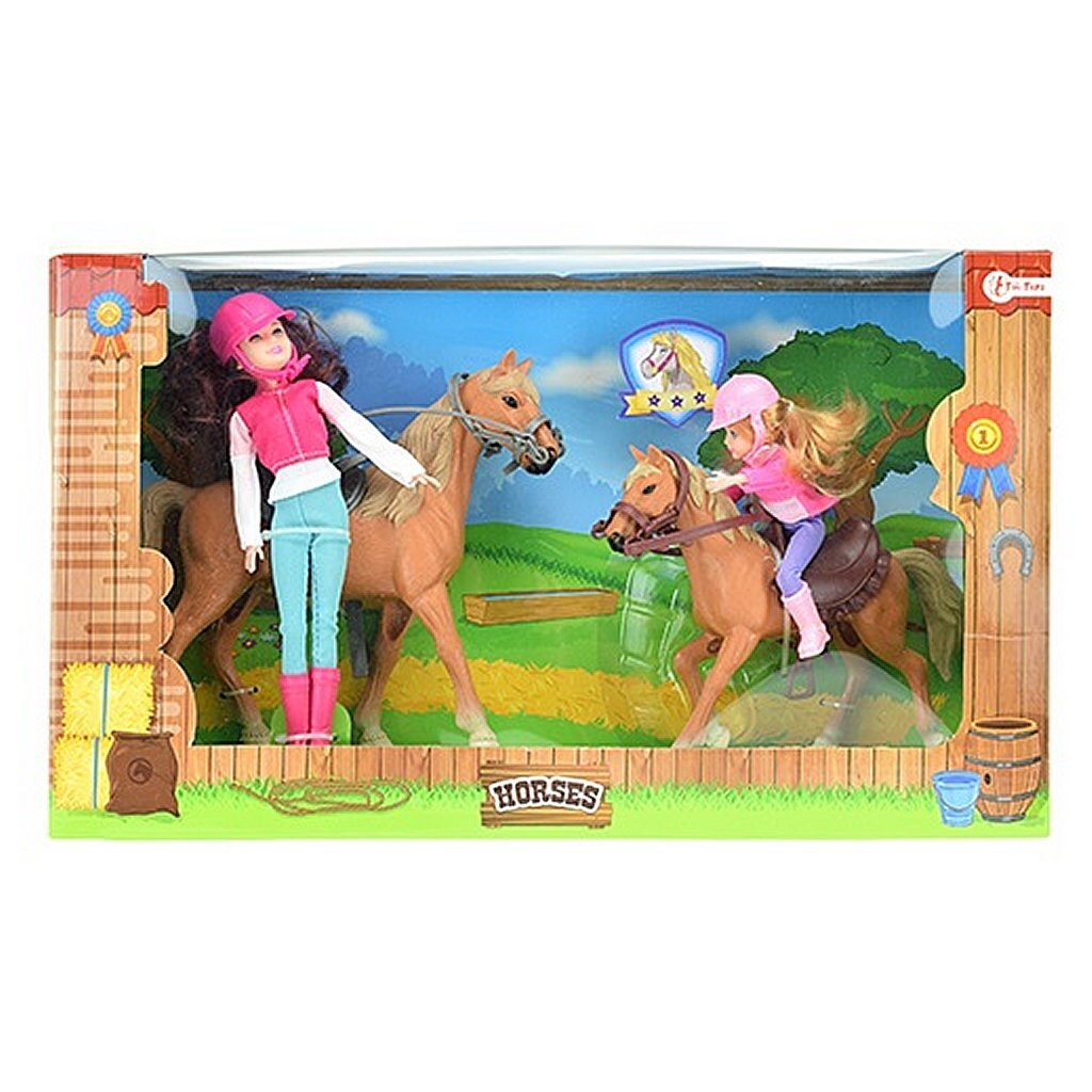 Paarden paardrijden speelset 2 poppen + paarden