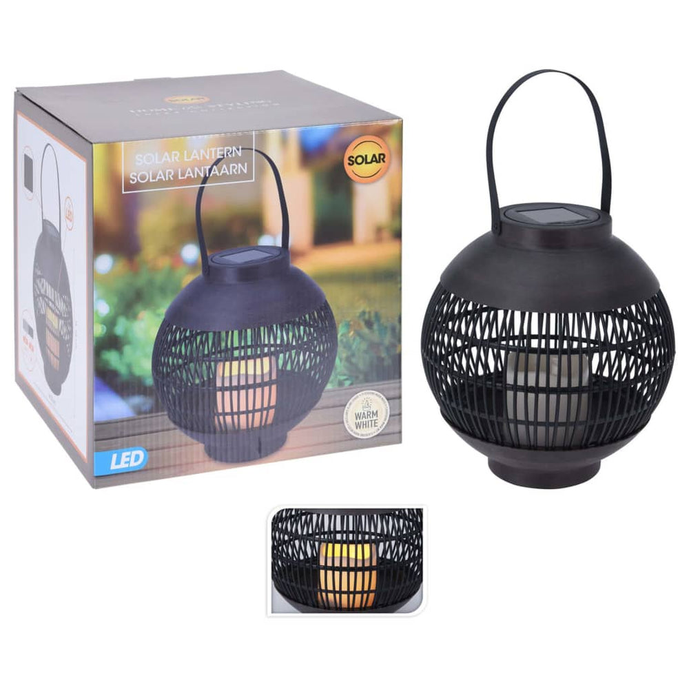 Progarden lantaarn met kaars solar led rotan zwart