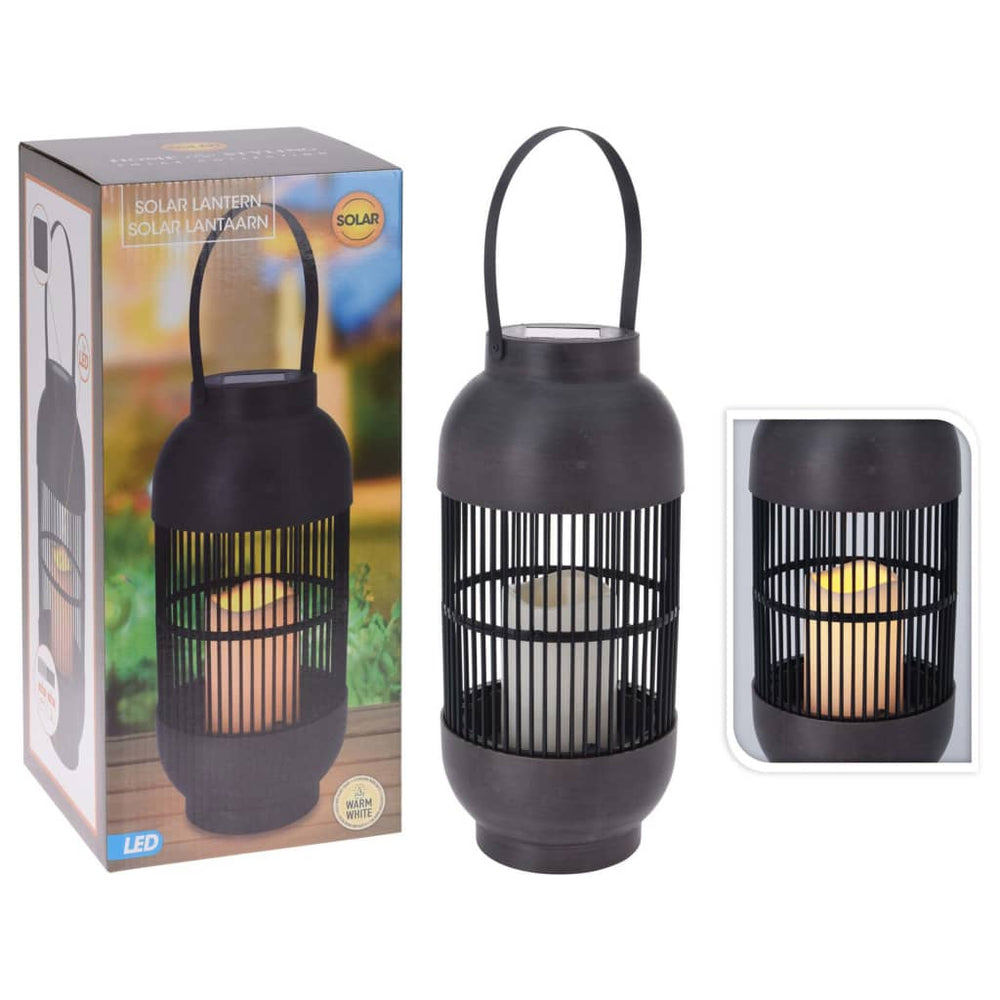 Progarden lantaarn met kaars solar led rotan zwart