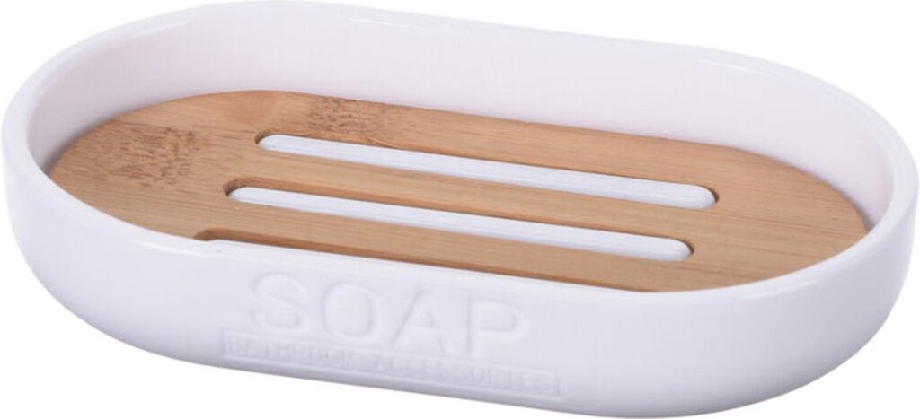 Diversen DoaBuy zeepbak 12,3x7,8x2,5cm PS bamboe wit