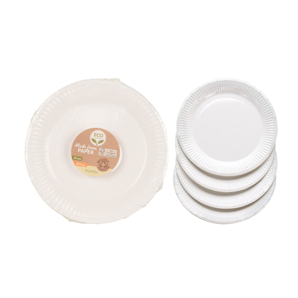 Basis papieren borden 18 cm 20 stuks wit