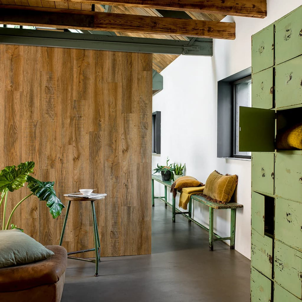 Wandkunst planken houtlook gerecycled eikenhout vintagebruin