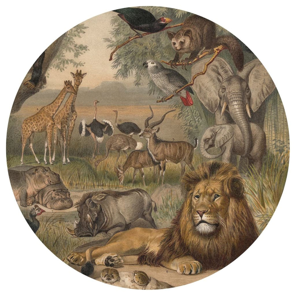 Wandkunst behangcirkel dieren van afrika 190 cm