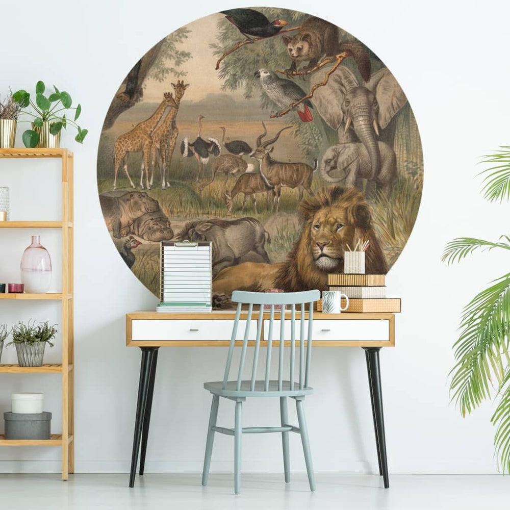 Wandkunst behangcirkel dieren van afrika 142,5 cm