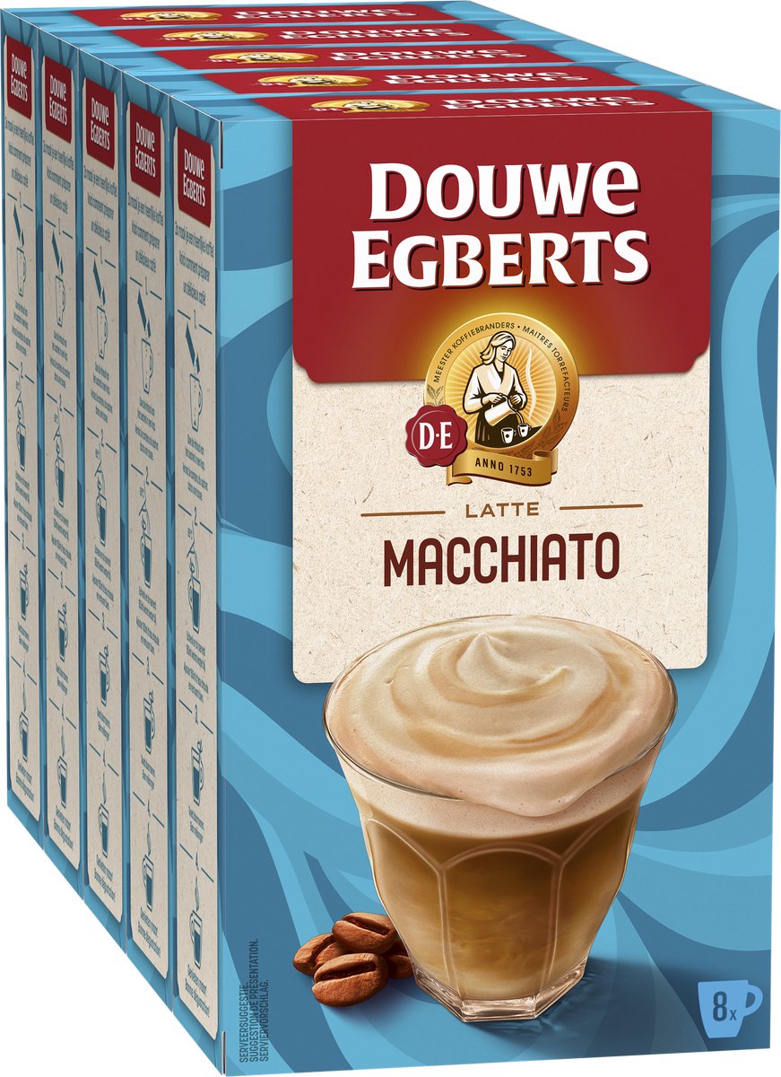 Douwe egberts verwenkoffie latte macchiato oploskoffie - 5 x 8 zakjes