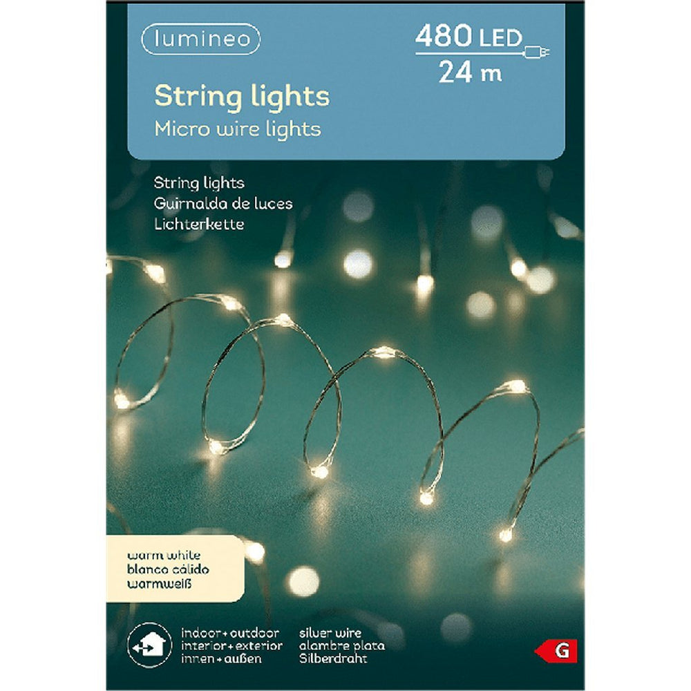 Lumineo Lumineo Micro LED Lichtslingers Verlichting Zilverdraad 24M 480 LEDs Buiten Warm Wit