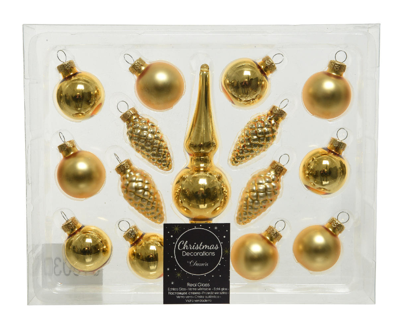 Kerstbal glas mini set 15 stuks - goud