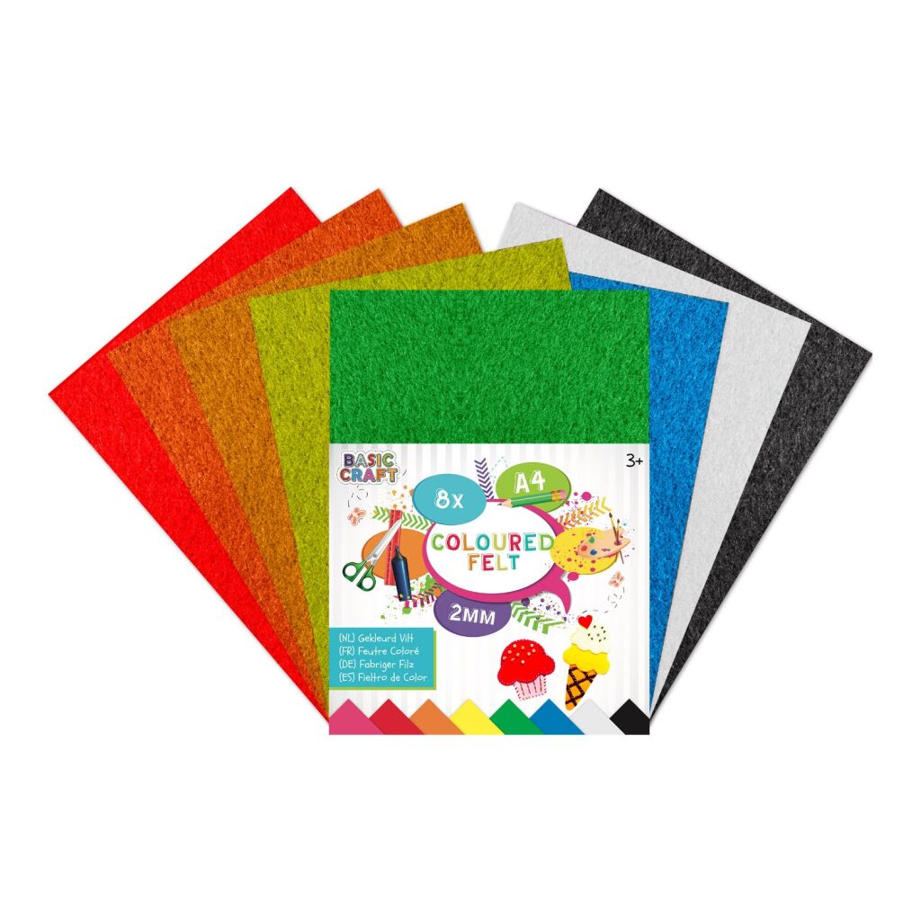 Creatieve hobbygroep gekleurd vilt a4, 8 zijdig