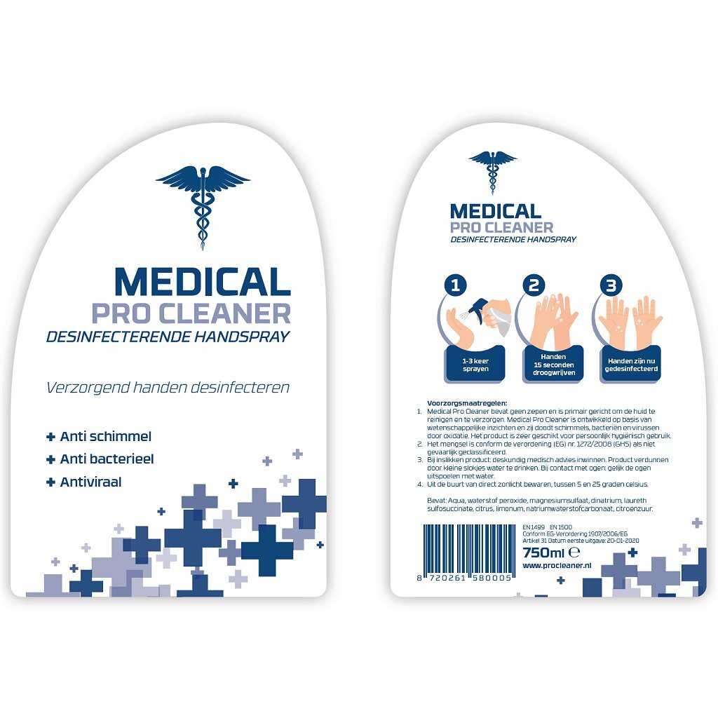 Medical pro cleaner desinfecterende handspray 750 ml doos 10 stuks