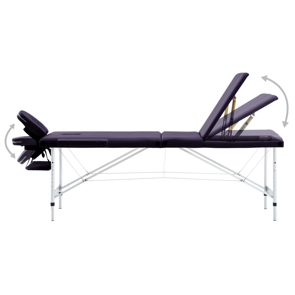VidaXL Massagetafel inklapbaar 3 zones aluminium paars